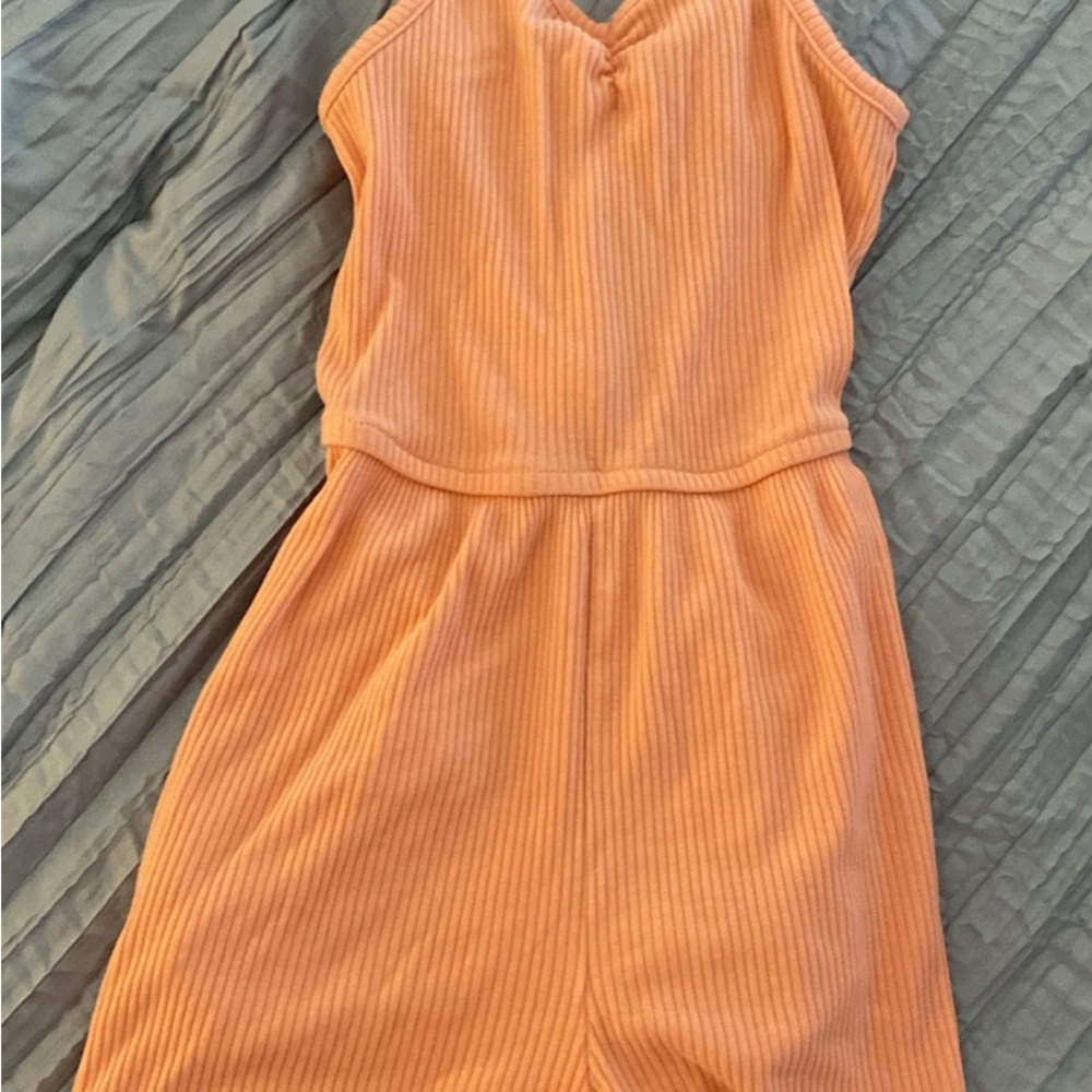 Orange Sleeveless Ribbed Jumpsuit